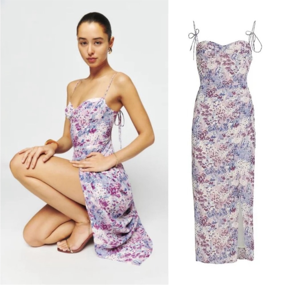 Reformation Kourtney Floral Column Midi-Dress, Color Morning Dew, Size 8, NWT